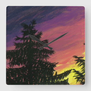 Quadrado Relógio Cedar e Sunset