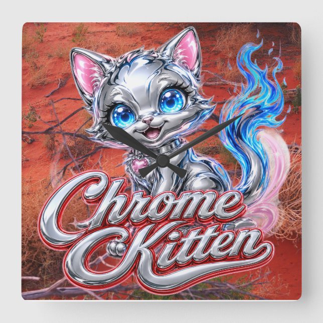 Quadrado Relógio Chrome Kitten Outback Purrer (Frente)