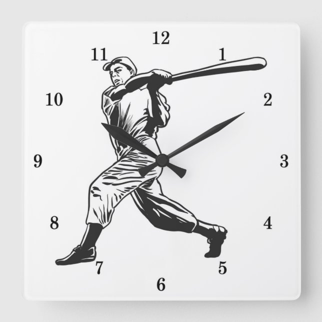 Quadrado Relógio Clássico de Parede Baseball (Frente)