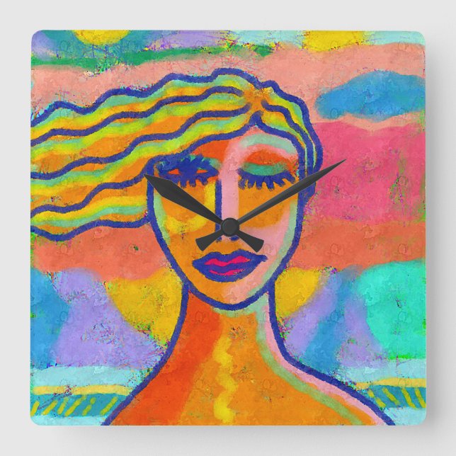 Quadrado Relógio Colorido de Abstrato (Frente)