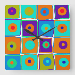 Quadrado Relógio Colorido de Artes e Bolinhas Quadrados