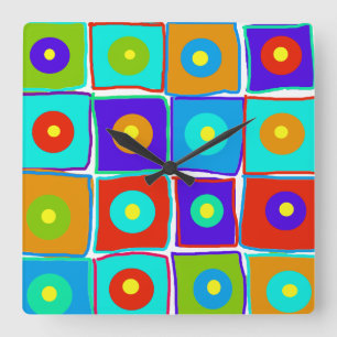 Quadrado Relógio Colorido de Artes e Bolinhas Quadrados