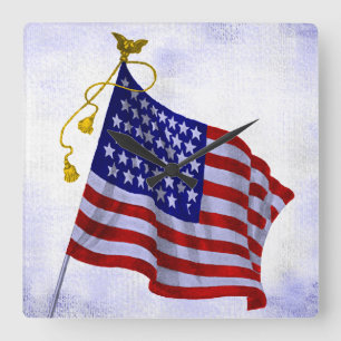 Quadrado Relógio com Bandeira dos EUA Vintage Estrelas e Li