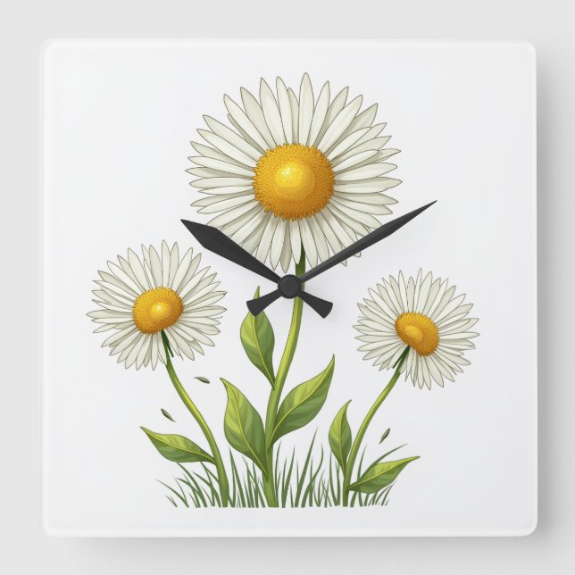 Quadrado Relógio com ilustração de flor de dandelion (Frente)