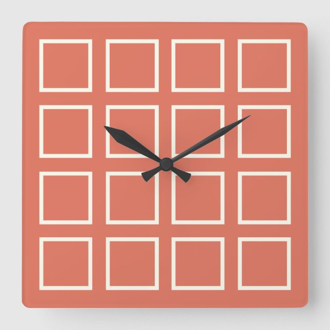 Quadrado Relógio com Padrão de Azulejo Laranja Queimado Mod (Frente)