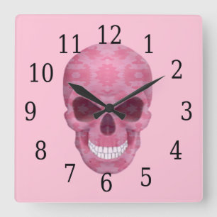 Quadrado Relógio Crânio da Camuflagem Rosa