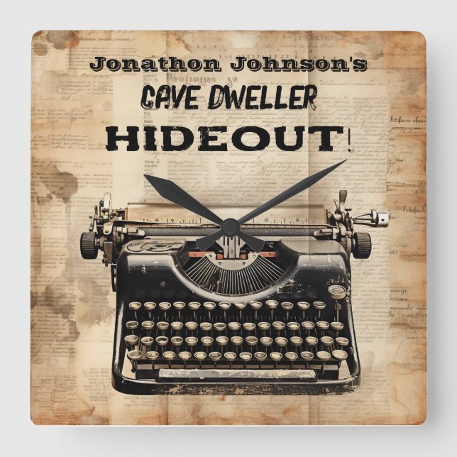 Quadrado Relógio da Máquina de Máquinas Retro Engraçado (Frente)