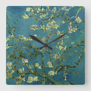 Quadrado Relógio das flores da amêndoa de Van Gogh