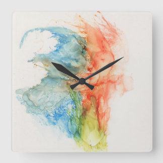 Quadrado Relógio de Aquarela com Abstrato moderno