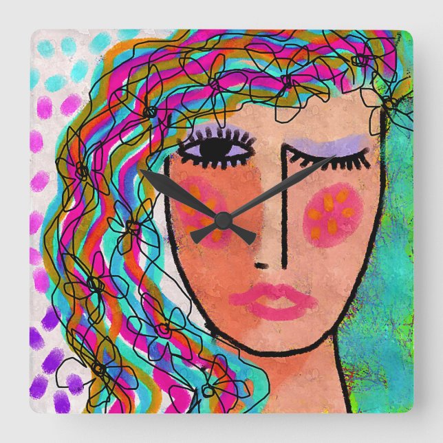 Quadrado Relógio de Arte Abstrato exclusivo (Frente)