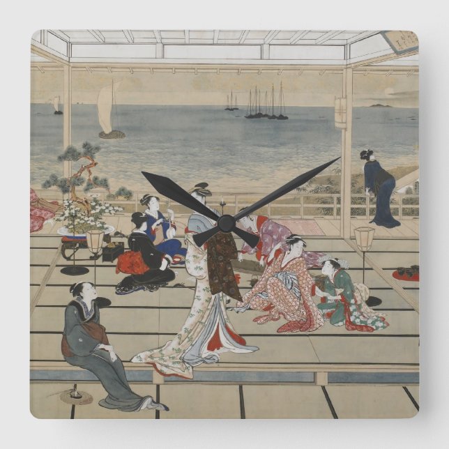 Quadrado Relógio de Arte Japonesa de Utamaro (Frente)