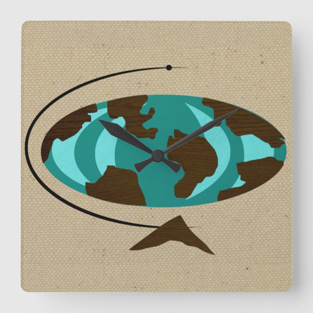 Quadrado Relógio de Arte Moderna do Globo do meio século (Frente)