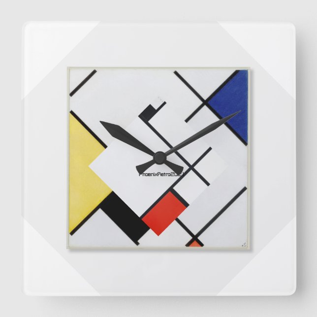 Quadrado Relógio de Arte Moderna Piet Mondrian (Frente)