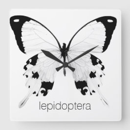 Quadrado relógio de borboleta preto e branco