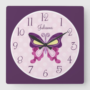 Quadrado Relógio de Borboleta Roxo Personalizado