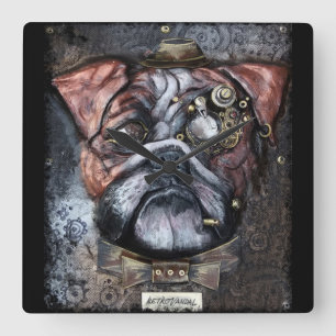 Quadrado Relógio de Bulldog Britânico Steampunk