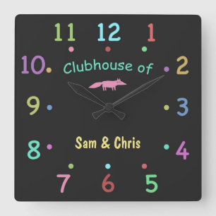 Quadrado Relógio de Clubhouse Personalizado do Chalk Colori