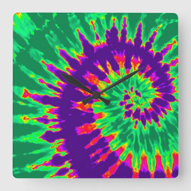 Quadrado Relógio de Coleta Espiral Roxo e Verde (Frente)