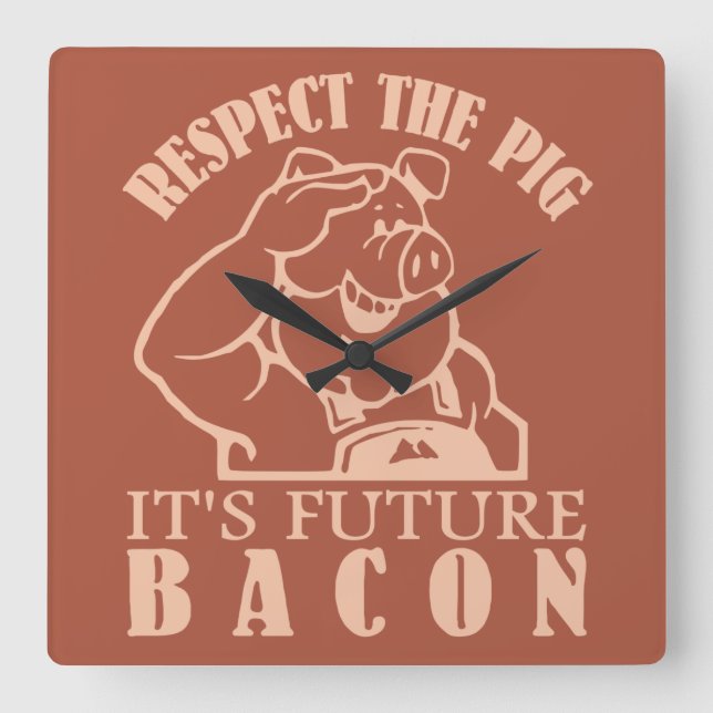 Quadrado relógio de cor personalizado PIG TO BACON (Frente)