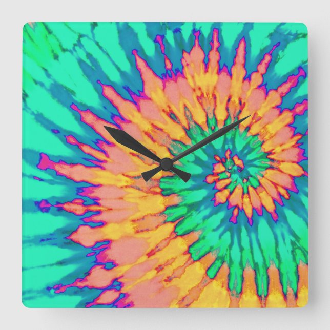 Quadrado Relógio de Coroa Espiral Verde e Laranja (Frente)