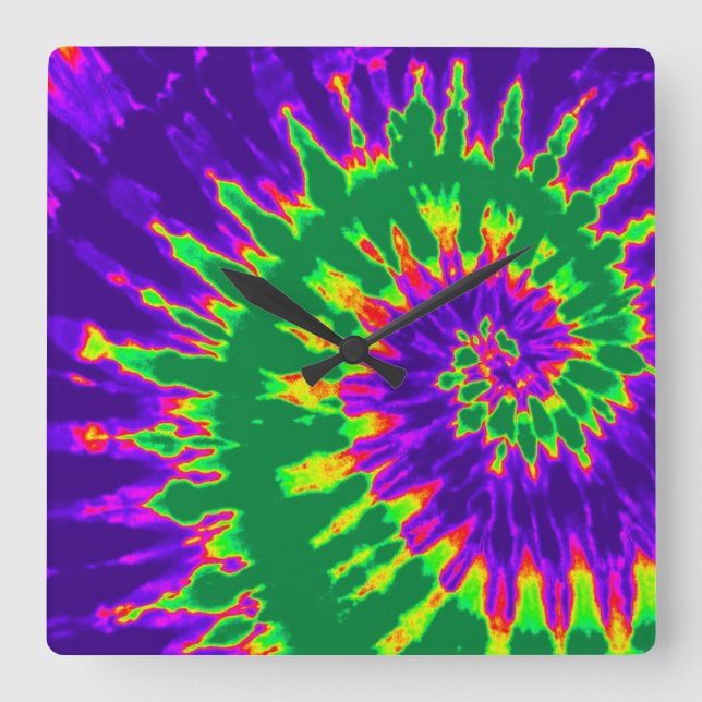 Quadrado Relógio de Coroa Espiral Verde e Roxo (Frente)