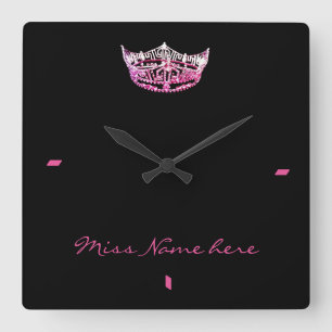 Quadrado Relógio de Coroa Rosa estilo Miss América