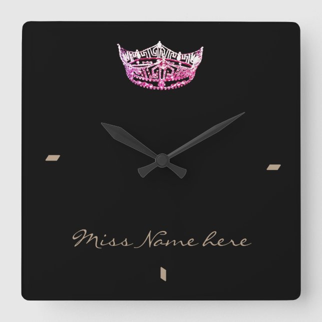 Quadrado Relógio de Coroa Rosa estilo Miss América (Frente)
