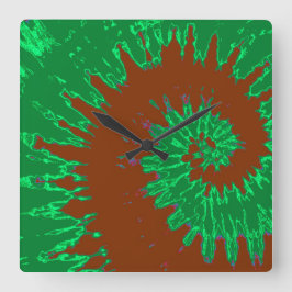 Quadrado Relógio de Coroa Verde e Espiral Castanha