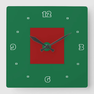 Quadrado Relógio de Cozinha Vermelho e Verde Liso