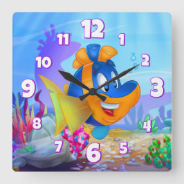 Quadrado Relógio de desenho da parede de FriendFish