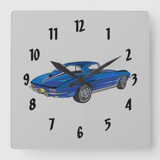 Quadrado Relógio de Design Corvette Blue 1963 (Frente)