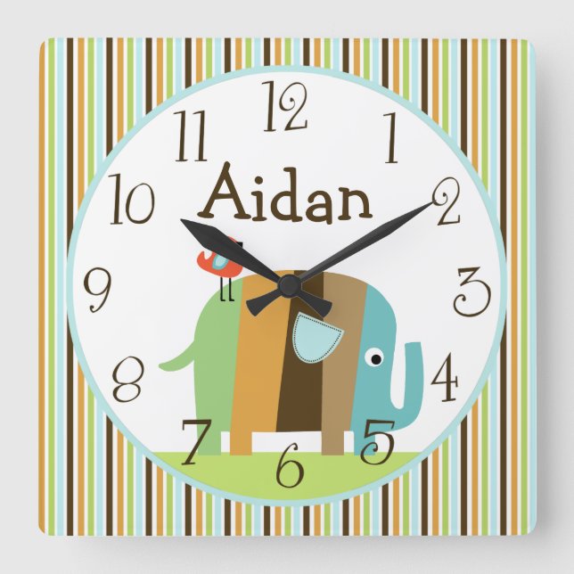Quadrado Relógio de Elefante Africano Striped Personalizado (Frente)
