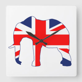 Quadrado Relógio de Elefante Britânico Union Jack