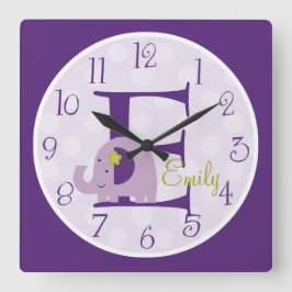 Quadrado Relógio de Elefante de Lavanda Personalizado