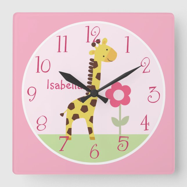 Quadrado Relógio de Enfermeiro de Girafa Cuta Personalizado (Frente)