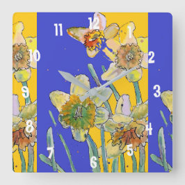 Quadrado Relógio de escritório feminino em aquarela narciso
