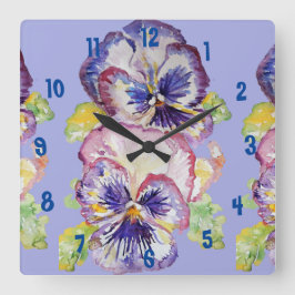 Quadrado Relógio de escritório feminino em aquarela Pansy R