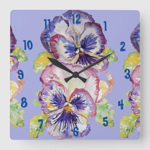 Quadrado Relógio de escritório feminino em aquarela Pansy R