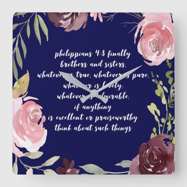 Quadrado Relógio de Escrituras Versas da Bíblia Cristã (Frente)