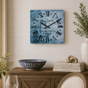 Quadrado Relógio de Família Náutico Personalizado Decoração