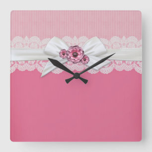 Quadrado Relógio de Fita Rosa Floral Elegante
