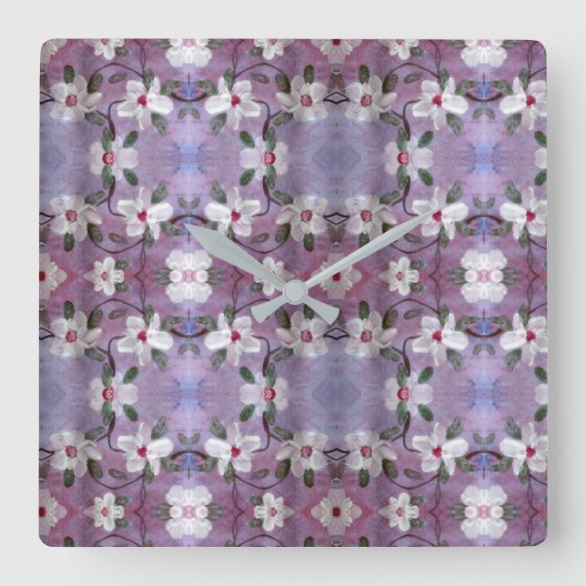 Quadrado Relógio de Flor Branco (Frente)