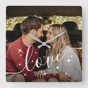 Quadrado Relógio de Foto de Casal Personalizado com Letra d