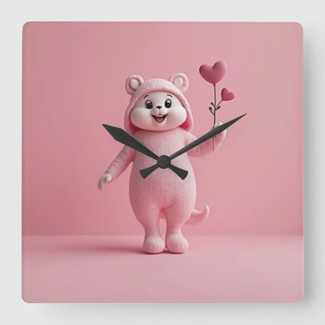 Quadrado relógio de fundo rosa (Frente)