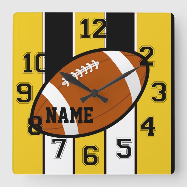 Quadrado Relógio de Futebol de Pittsburgh Colors (Frente)