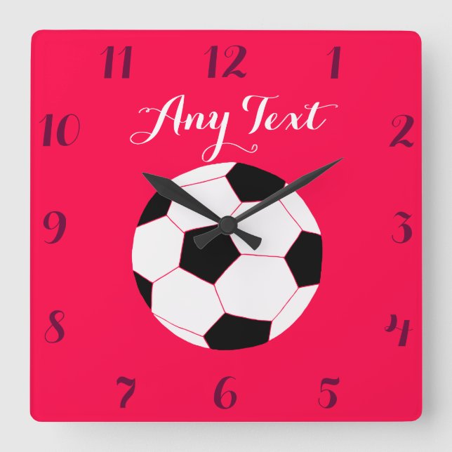 Quadrado Relógio de futebol: Vermelho Personalizado (Frente)