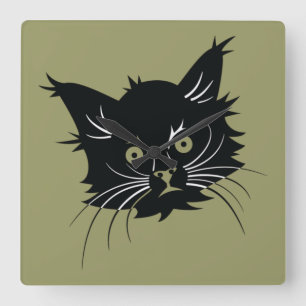 Quadrado relógio de gato preto