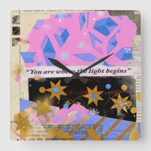 Quadrado Relógio de Gema Inicia Luz – Arte Quadrada Rosa e 