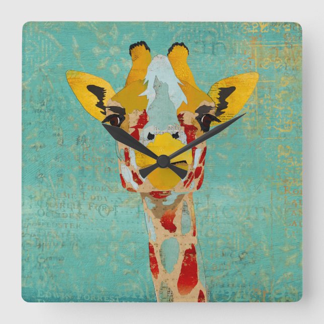 Quadrado Relógio de Girafa de Peeking Dourado (Frente)