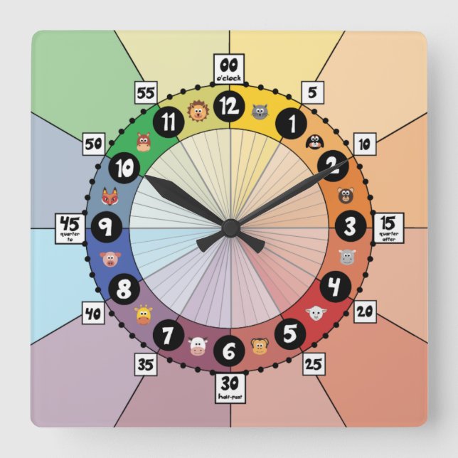 Quadrado Relógio de Horário Escolar Leve para Crianças (Qua (Frente)